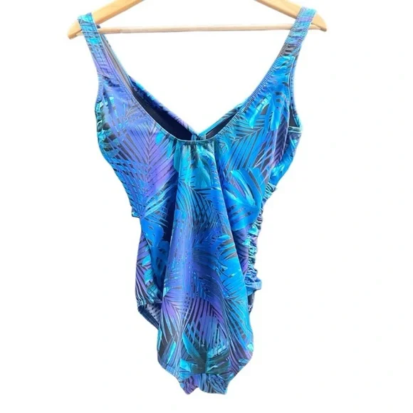 Miraclesuit Royal Palms Revele One Piece Swimsuit Blue Size 14 Slimming Tummy - Picture 3 of 12